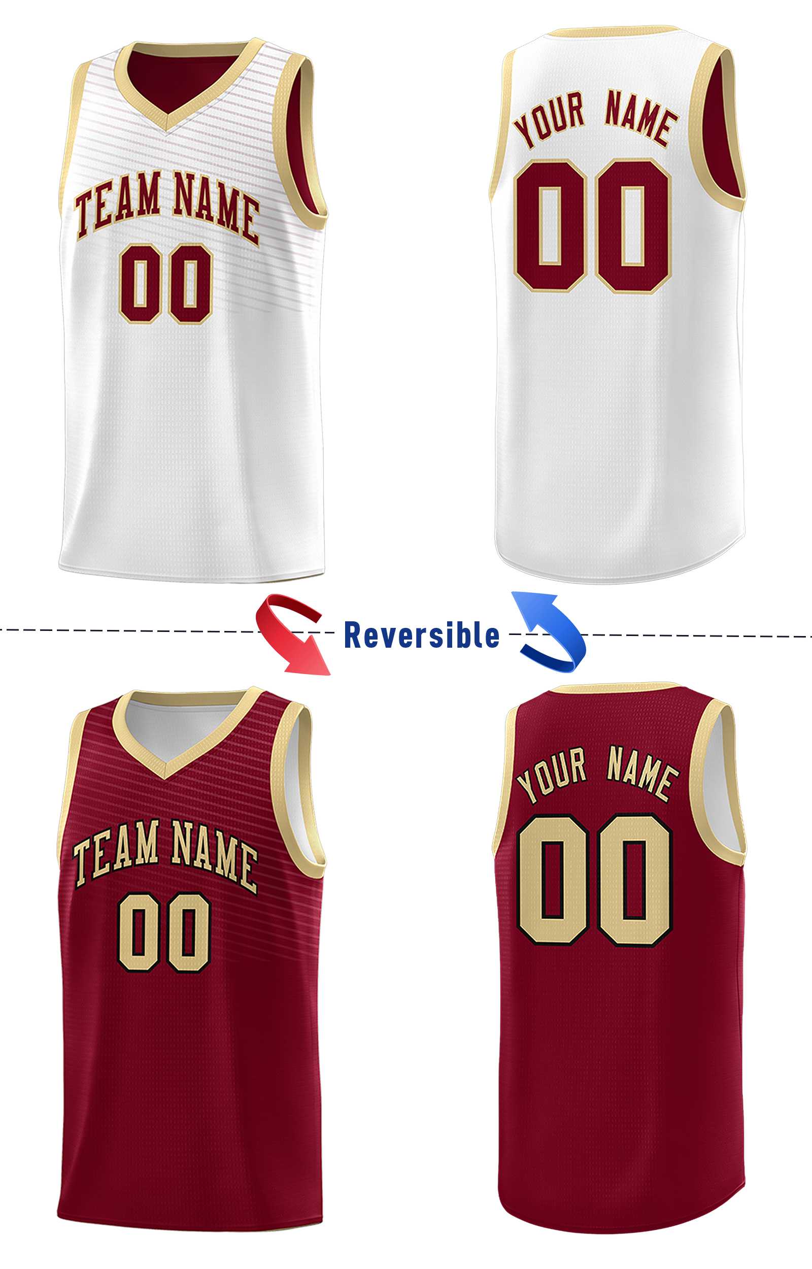 Custom Crimson White Chest Slash Patttern Double Side Sports Uniform Basketball Jersey