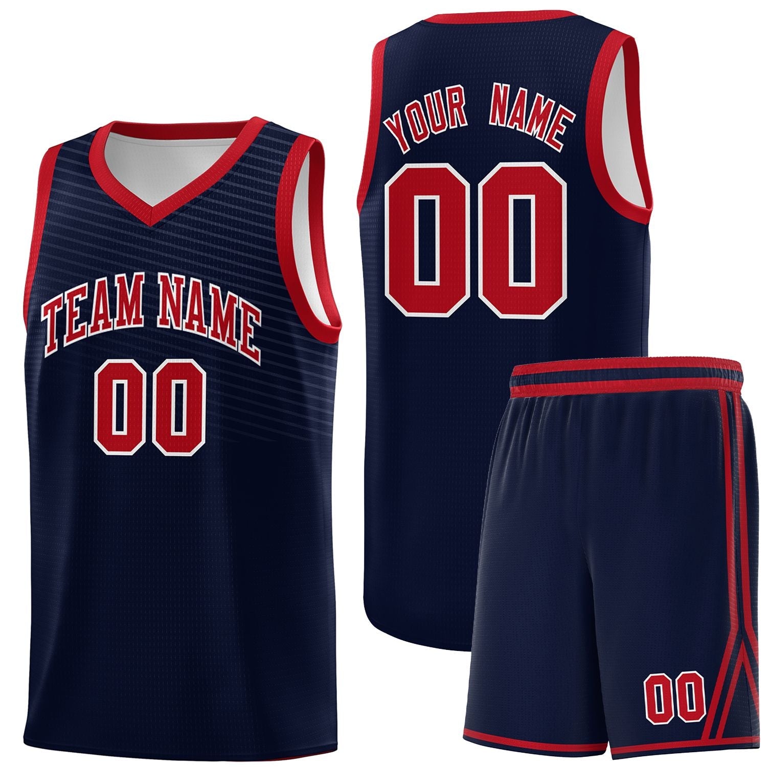 Custom Navy Red Chest Slash Patttern Sports Uniform Basketball Jersey