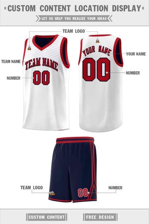 Custom White Navy Chest Slash Patttern Sports Uniform Basketball Jersey