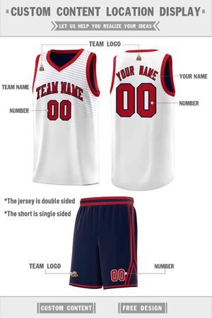 Custom Navy White Chest Slash Patttern Double Side Sports Uniform Basketball Jersey