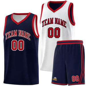 Custom Navy White Chest Slash Patttern Double Side Sports Uniform Basketball Jersey