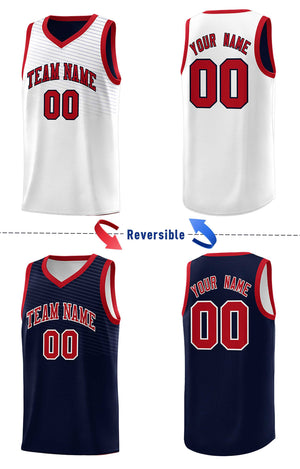 Custom Navy White Chest Slash Patttern Double Side Sports Uniform Basketball Jersey