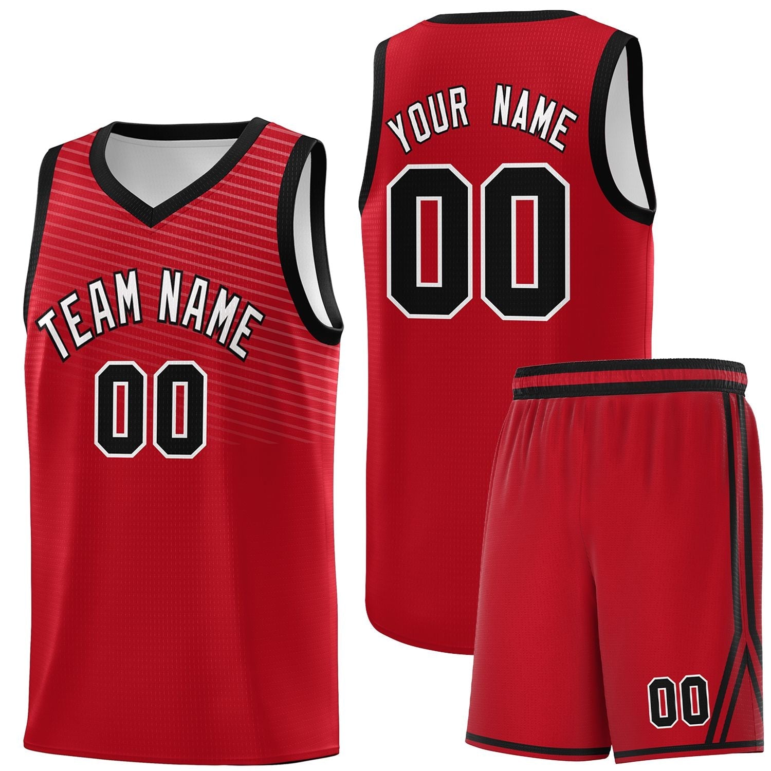 Custom Red Black Chest Slash Patttern Sports Uniform Basketball Jersey