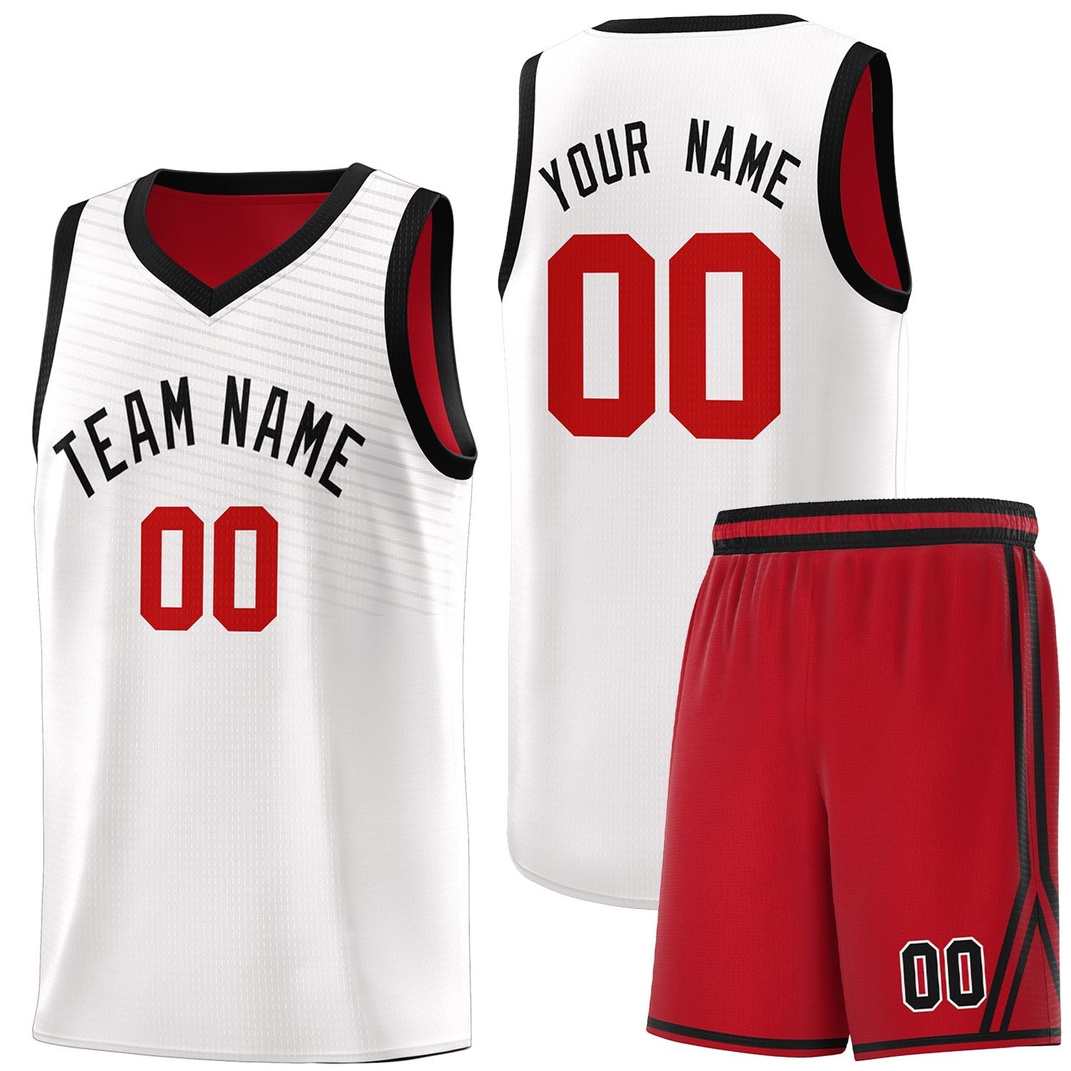 Custom White Red Chest Slash Patttern Sports Uniform Basketball Jersey