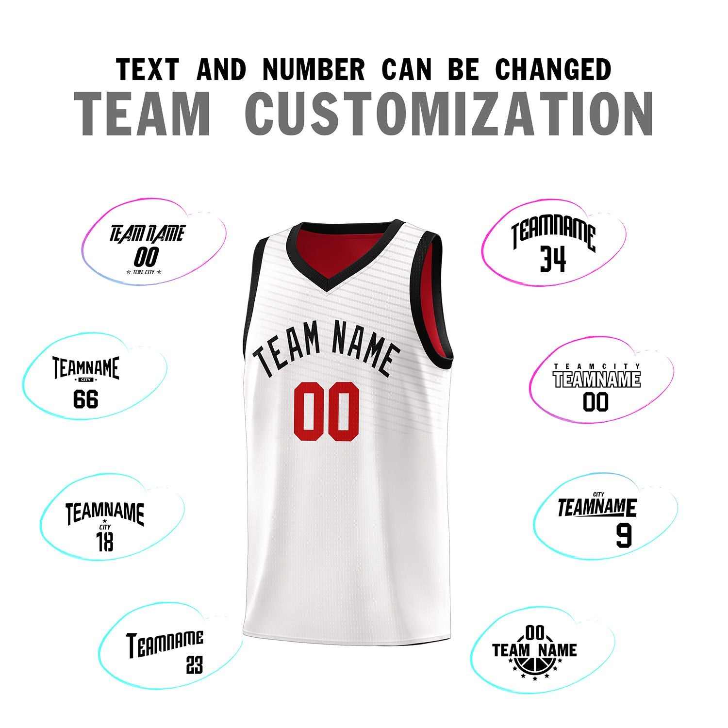 Custom White Red Chest Slash Patttern Sports Uniform Basketball Jersey