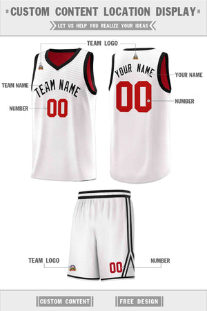 Custom White Red Chest Slash Patttern Sports Uniform Basketball Jersey