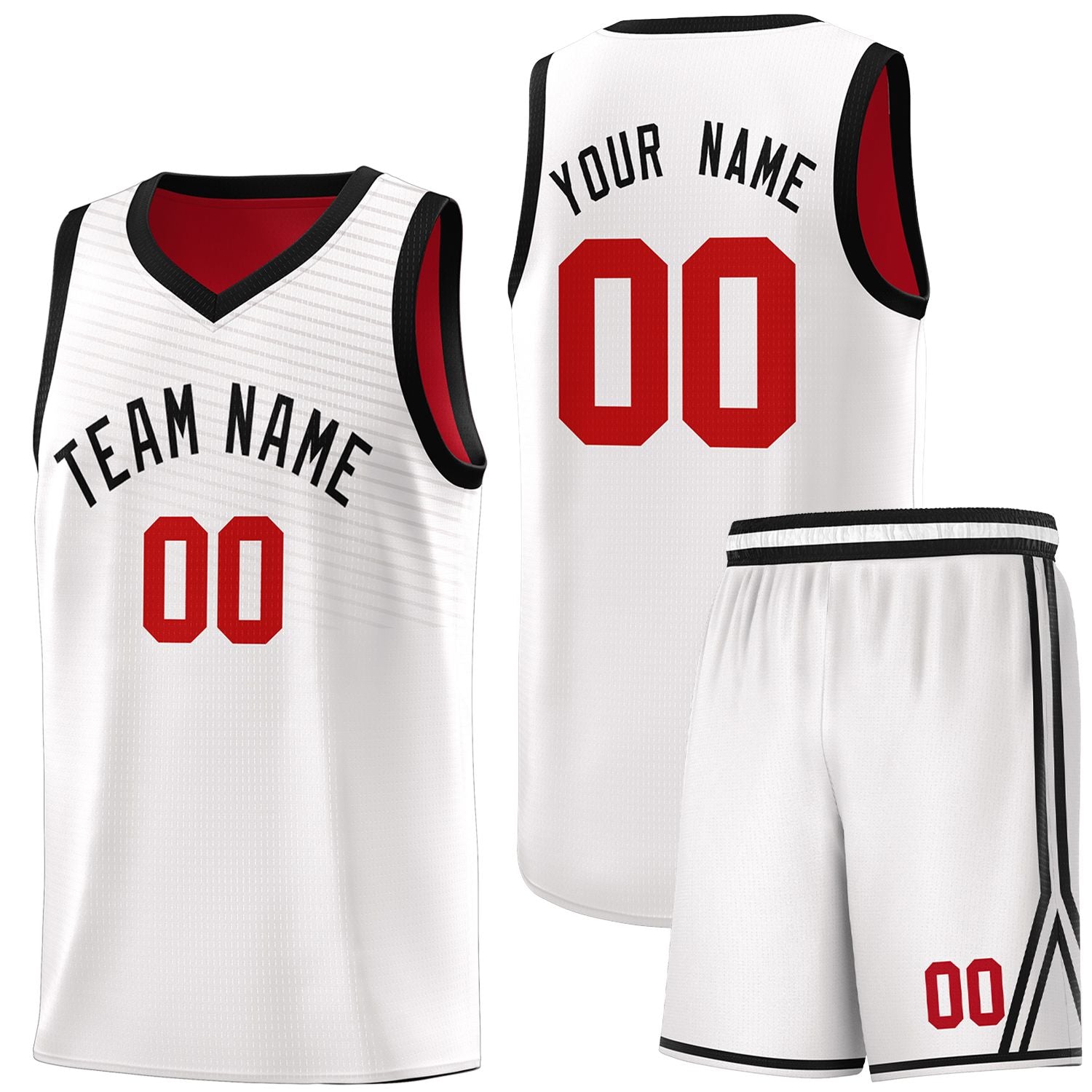 Custom White Red Chest Slash Patttern Sports Uniform Basketball Jersey