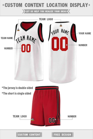 Custom Red White Chest Slash Patttern Double Side Sports Uniform Basketball Jersey