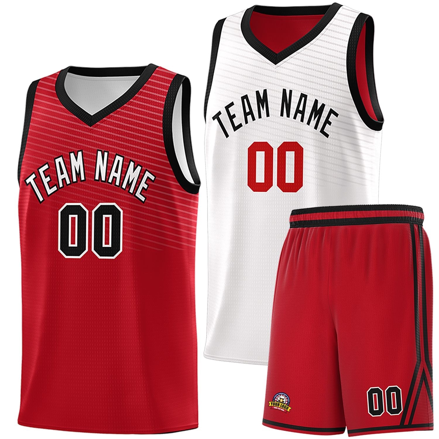 Custom Red White Chest Slash Patttern Double Side Sports Uniform Basketball Jersey