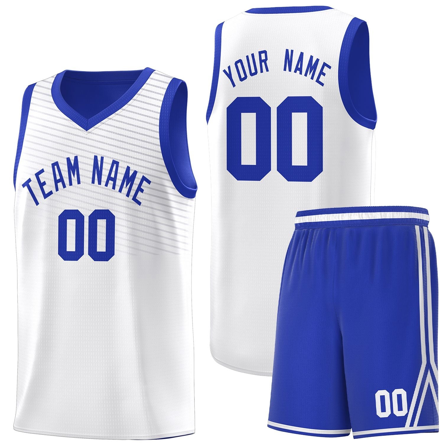 Custom White Royal Chest Slash Patttern Sports Uniform Basketball Jersey