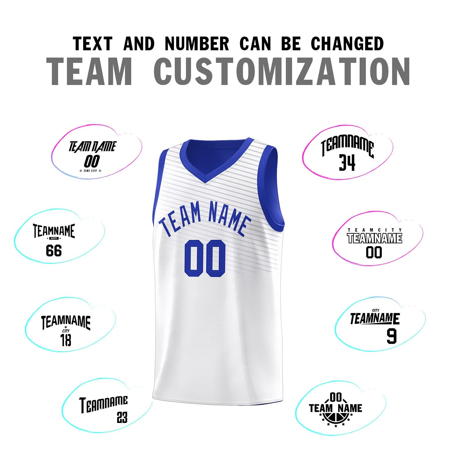 Custom White Royal Chest Slash Patttern Sports Uniform Basketball Jersey