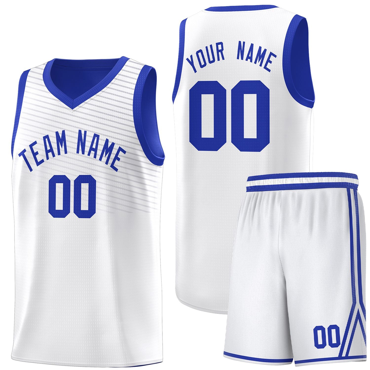 Custom White Royal Chest Slash Patttern Sports Uniform Basketball Jersey