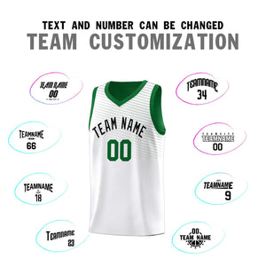 Custom White Green Chest Slash Patttern Sports Uniform Basketball Jersey