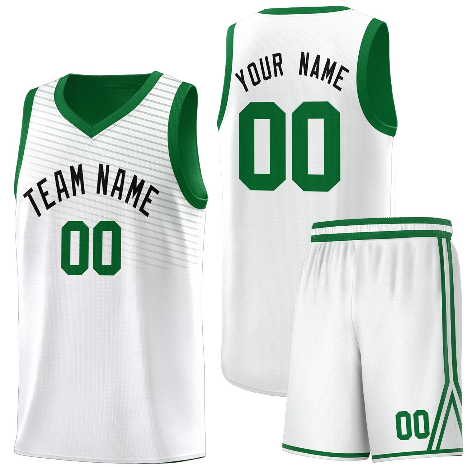 Custom White Green Chest Slash Patttern Sports Uniform Basketball Jersey