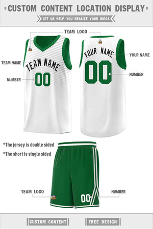 Custom Green White Chest Slash Patttern Double Side Sports Uniform Basketball Jersey