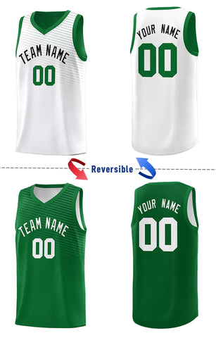 Custom Green White Chest Slash Patttern Double Side Sports Uniform Basketball Jersey
