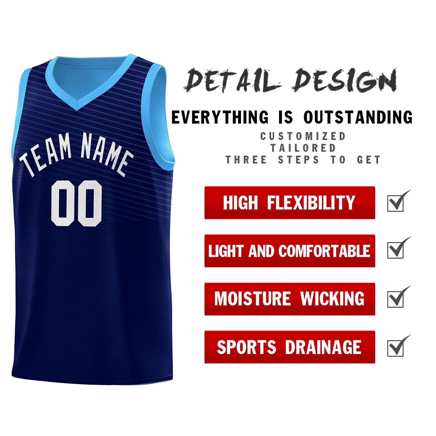 Custom Blue White Chest Slash Patttern Sports Uniform Basketball Jersey