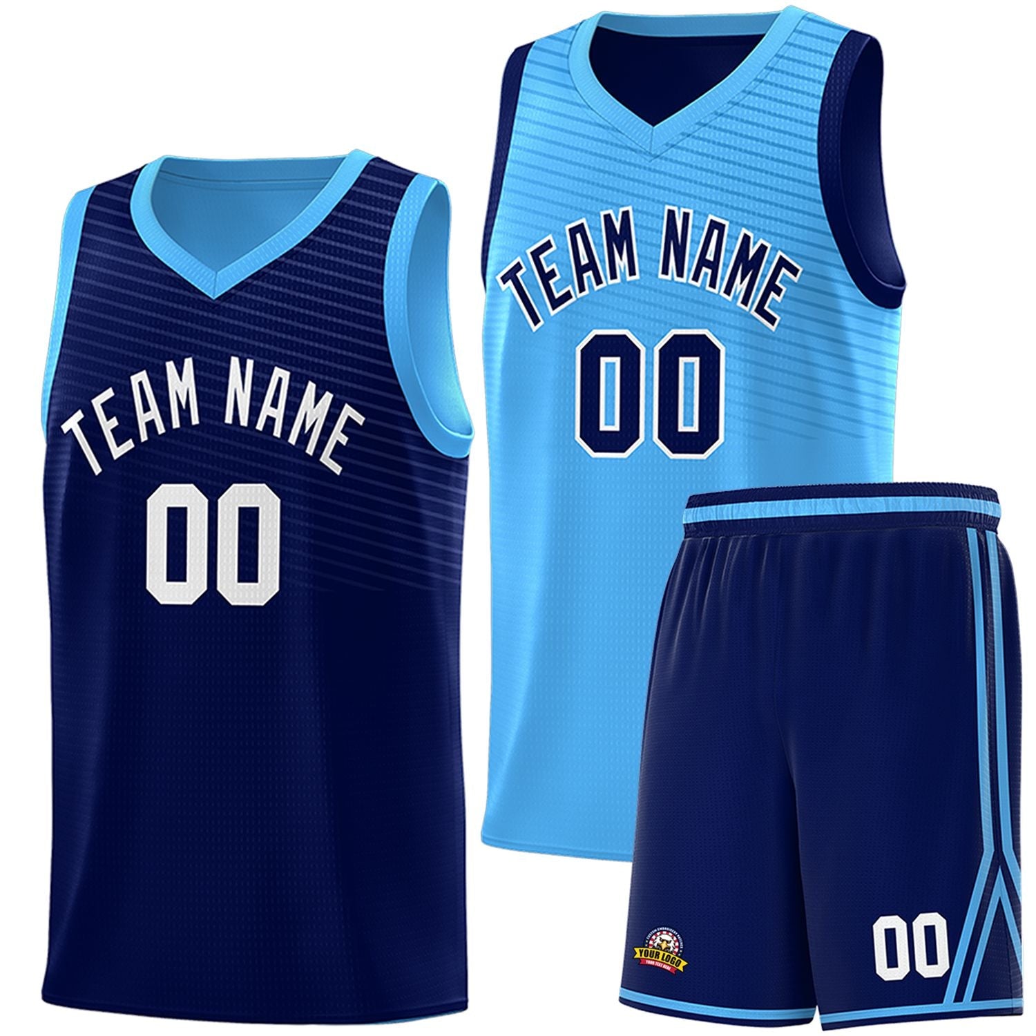 Custom Blue Light Blue Chest Slash Patttern Double Side Sports Uniform Basketball Jersey