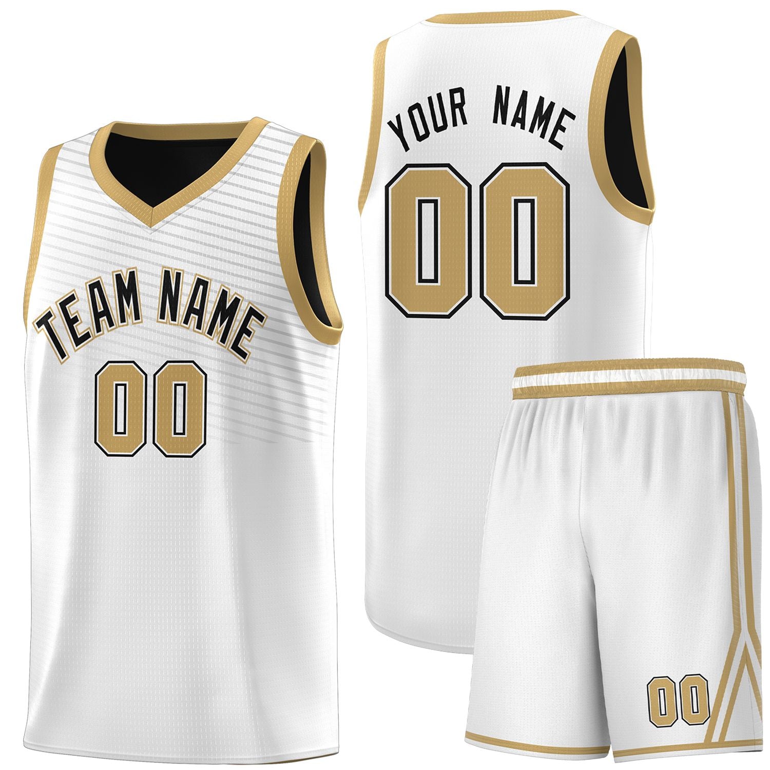 Custom White Old Gold Chest Slash Patttern Sports Uniform Basketball Jersey