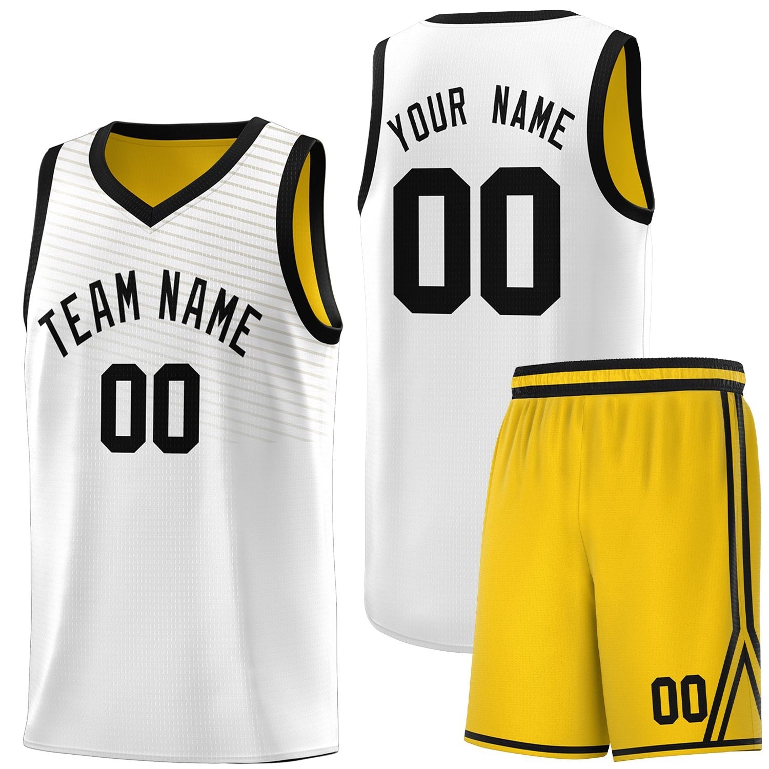 Custom White Gold Chest Slash Patttern Sports Uniform Basketball Jersey