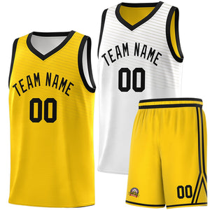 Custom Gold White Chest Slash Patttern Double Side Sports Uniform Basketball Jersey