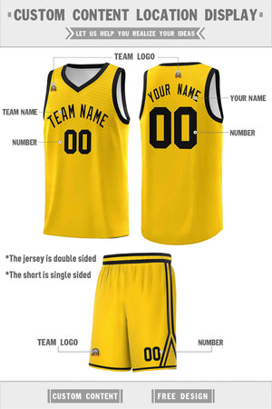 Custom Gold White Chest Slash Patttern Double Side Sports Uniform Basketball Jersey