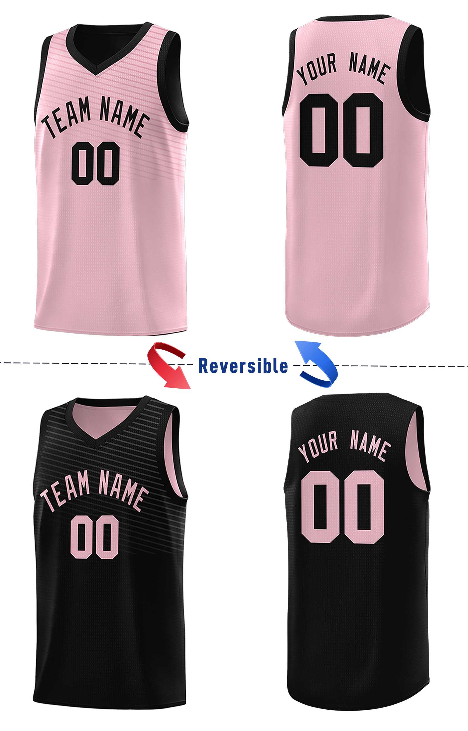 Custom Black Pink Chest Slash Patttern Double Side Sports Uniform Basketball Jersey