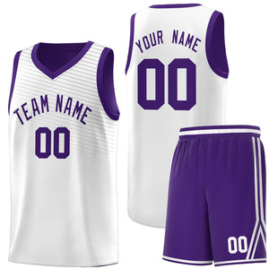 Custom White Purple Chest Slash Patttern Sports Uniform Basketball Jersey