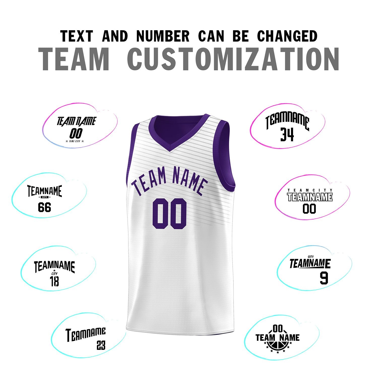 Custom White Purple Chest Slash Patttern Sports Uniform Basketball Jersey