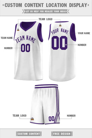 Custom White Purple Chest Slash Patttern Sports Uniform Basketball Jersey