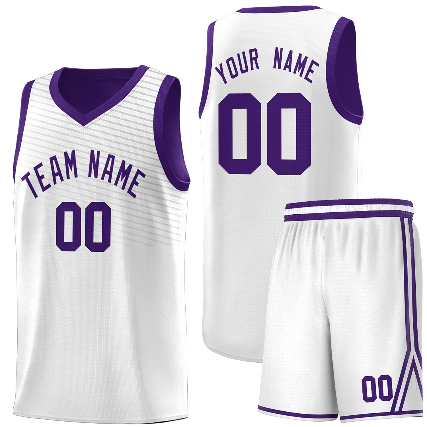 Custom White Purple Chest Slash Patttern Sports Uniform Basketball Jersey