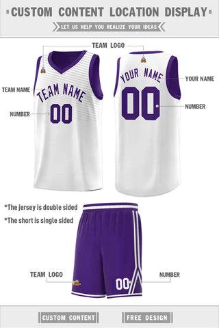 Custom Purple White Chest Slash Patttern Double Side Sports Uniform Basketball Jersey