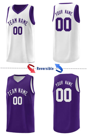 Custom Purple White Chest Slash Patttern Double Side Sports Uniform Basketball Jersey