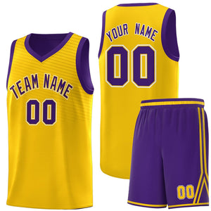 Custom Gold Purple Chest Slash Patttern Sports Uniform Basketball Jersey