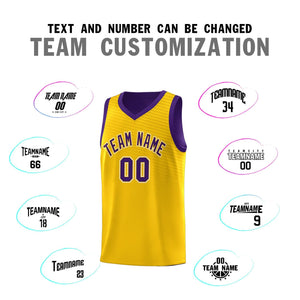 Custom Gold Purple Chest Slash Patttern Sports Uniform Basketball Jersey