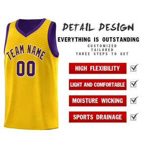 Custom Gold Purple Chest Slash Patttern Sports Uniform Basketball Jersey