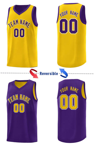 Custom Purple Gold Chest Slash Patttern Double Side Sports Uniform Basketball Jersey