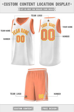 Custom White Light Orange Chest Slash Patttern Sports Uniform Basketball Jersey