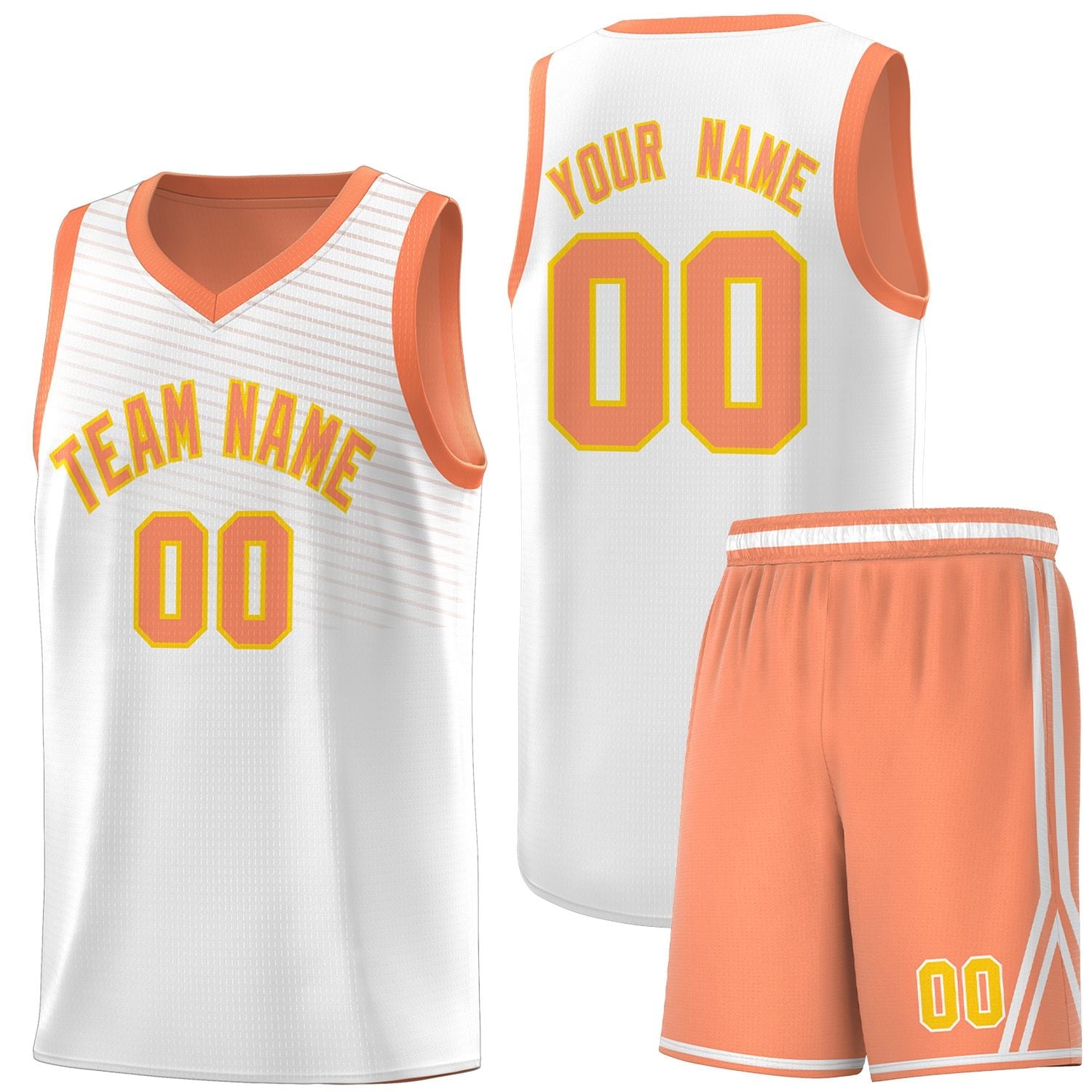 Custom White Light Orange Chest Slash Patttern Sports Uniform Basketball Jersey