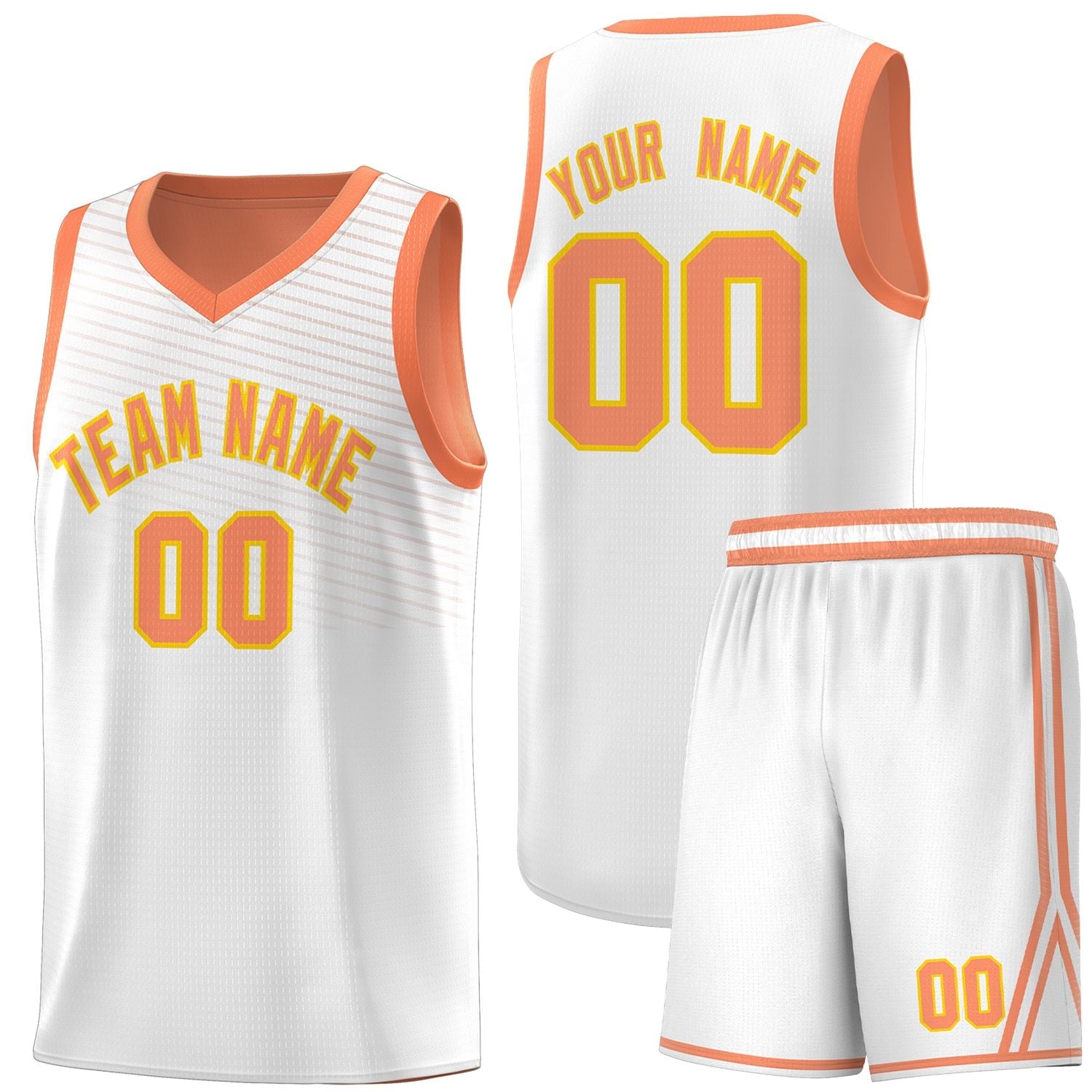 Custom White Light Orange Chest Slash Patttern Sports Uniform Basketball Jersey