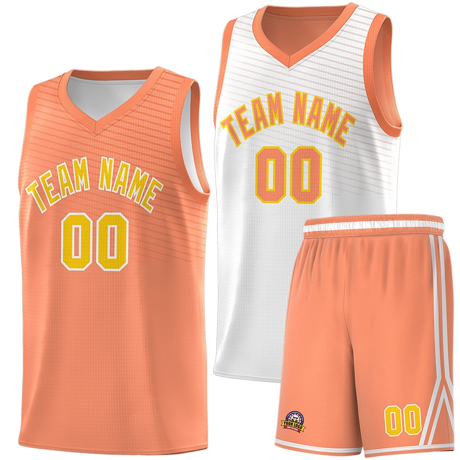 Custom Light Orange White Chest Slash Patttern Double Side Sports Uniform Basketball Jersey