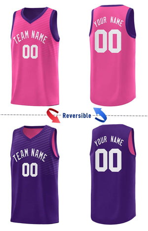 Custom Purple Pink Chest Slash Patttern Double Side Sports Uniform Basketball Jersey