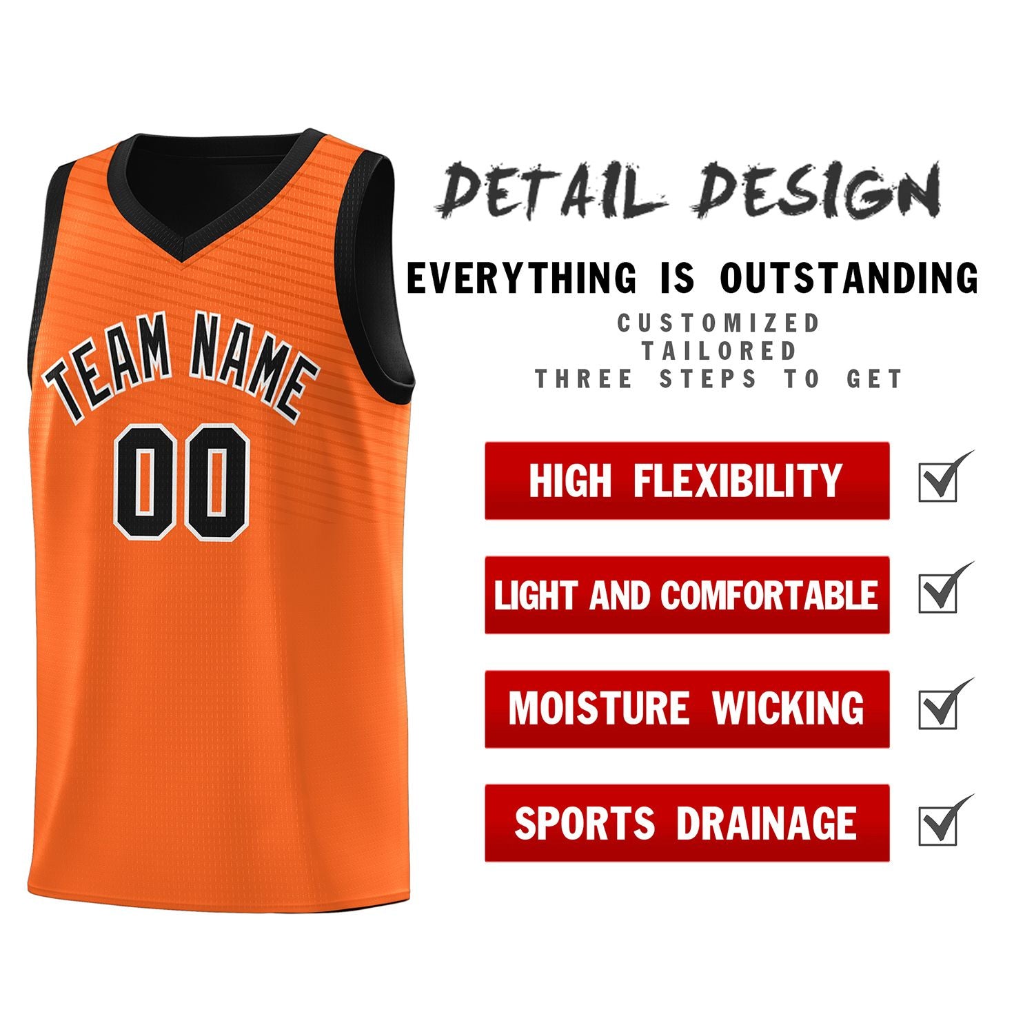 Custom Orange Black Chest Slash Patttern Sports Uniform Basketball Jersey