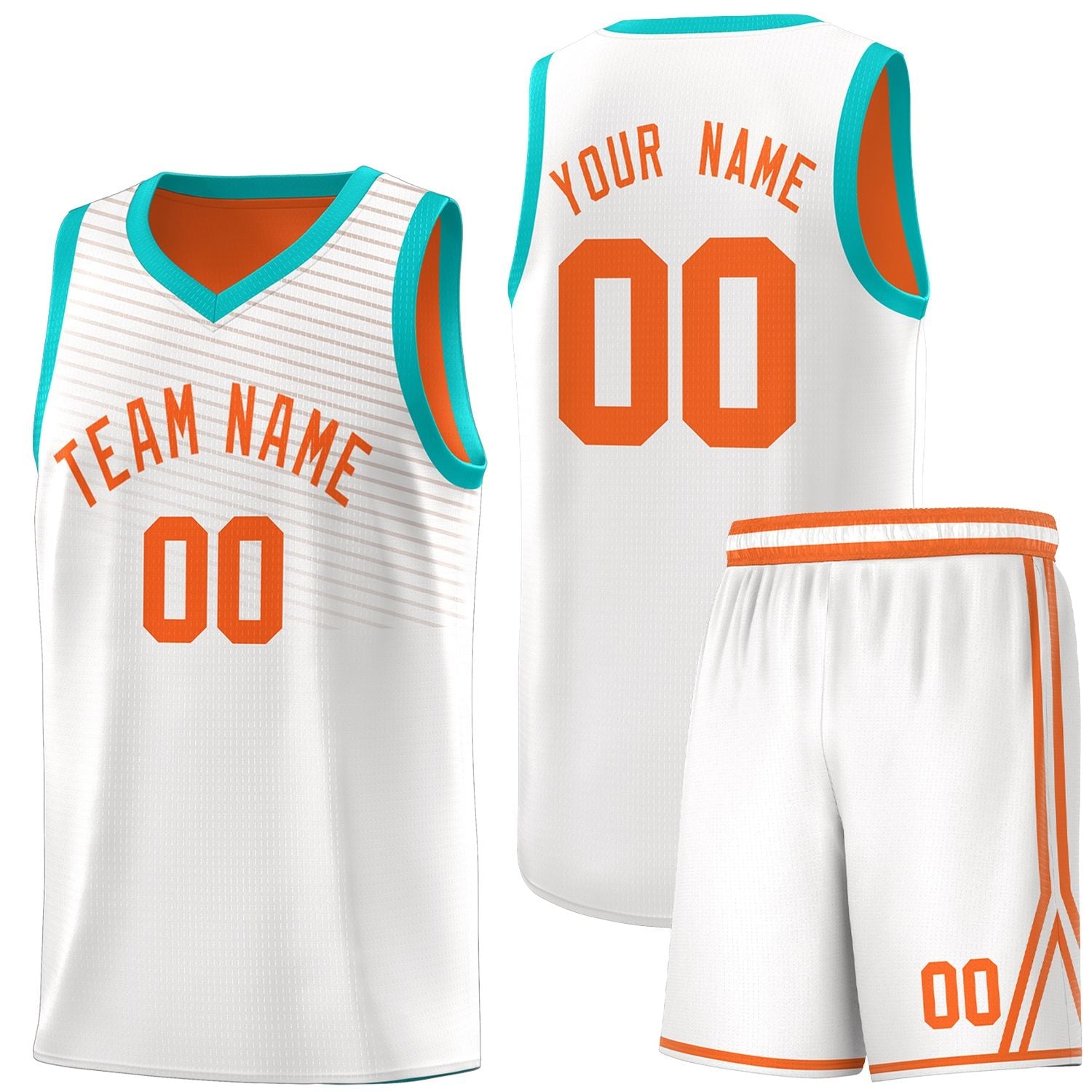 Custom White Orange Chest Slash Patttern Sports Uniform Basketball Jersey