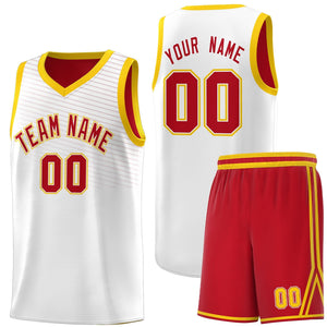 Custom White Red Chest Slash Patttern Sports Uniform Basketball Jersey