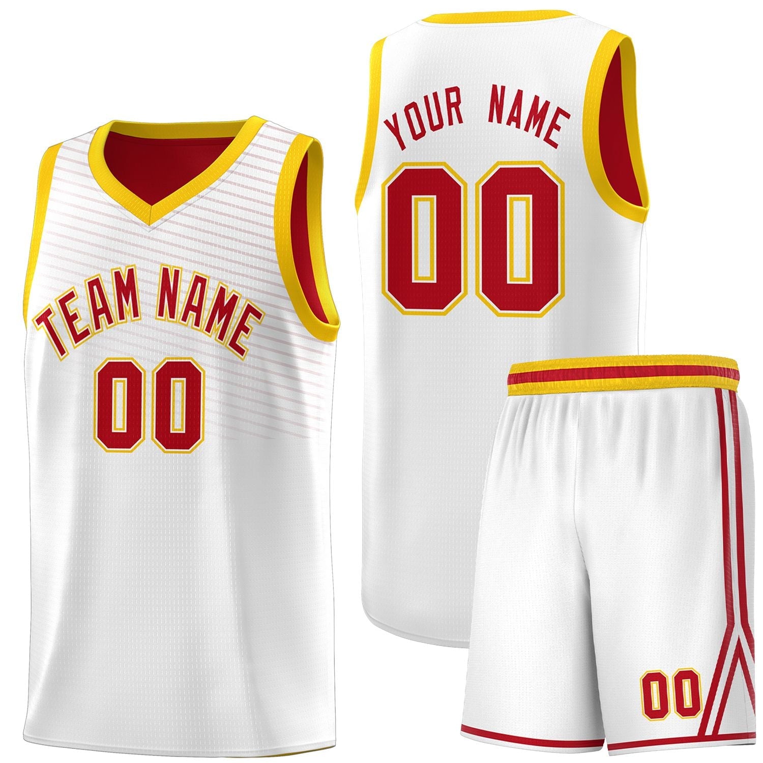 Custom White Red Chest Slash Patttern Sports Uniform Basketball Jersey