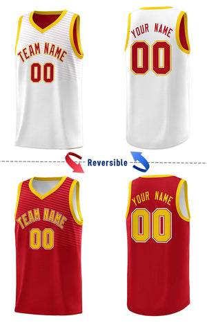 Custom Red White Chest Slash Patttern Double Side Sports Uniform Basketball Jersey