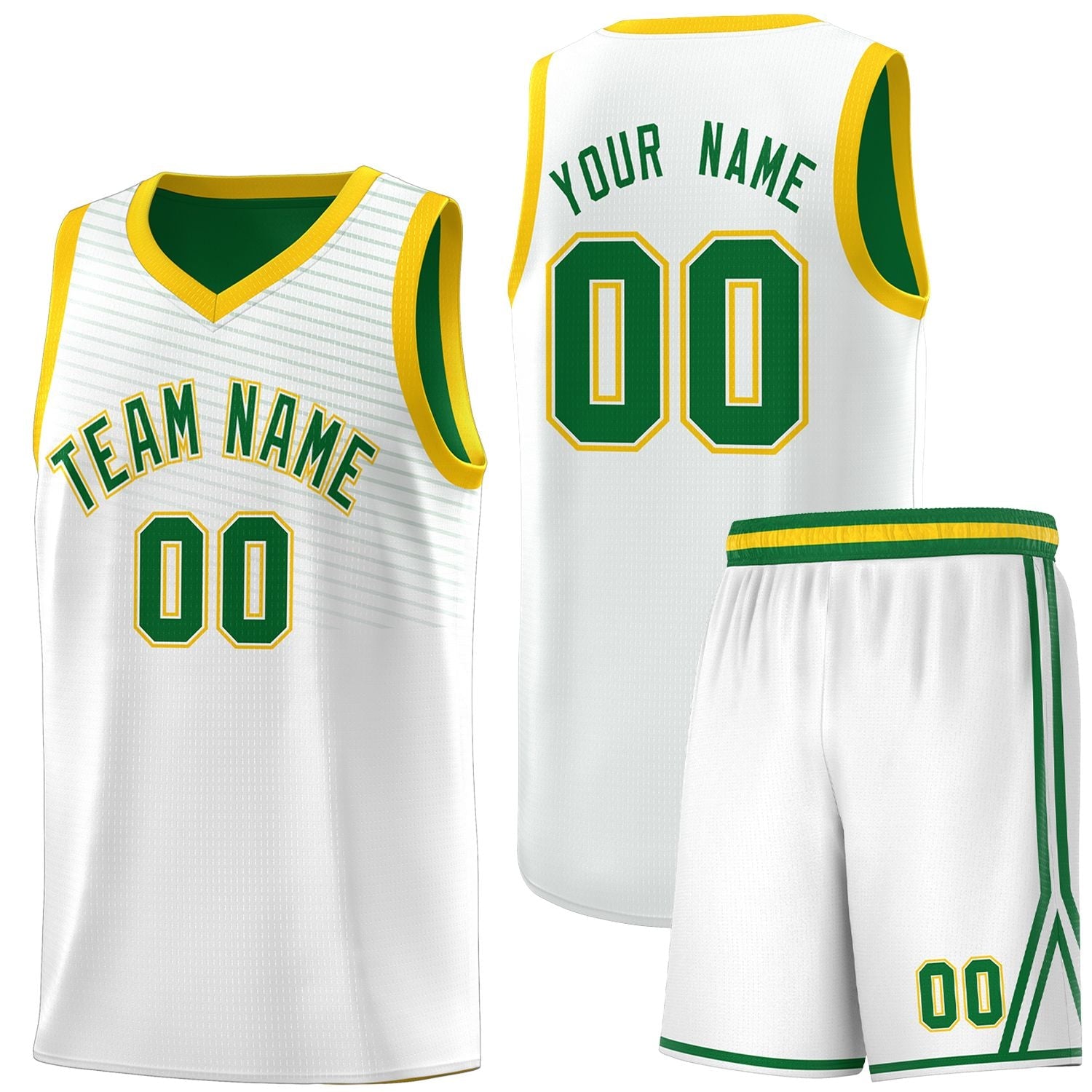 Custom White Kelly Green Chest Slash Patttern Sports Uniform Basketball Jersey