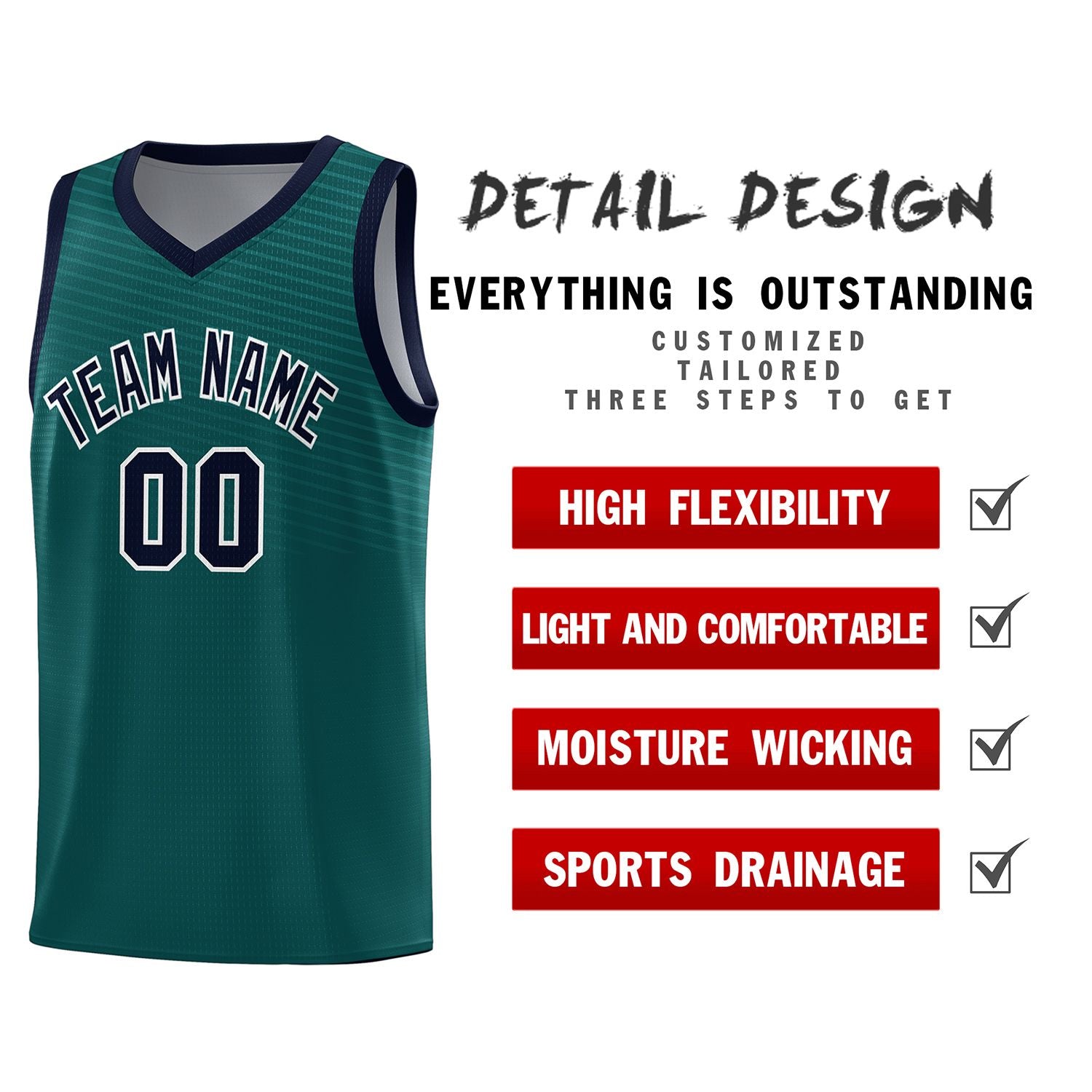 Custom Midnight Green Navy Chest Slash Patttern Sports Uniform Basketball Jersey