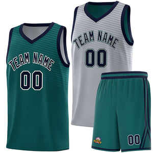 Custom Midnight Green Gray Chest Slash Patttern Double Side Sports Uniform Basketball Jersey